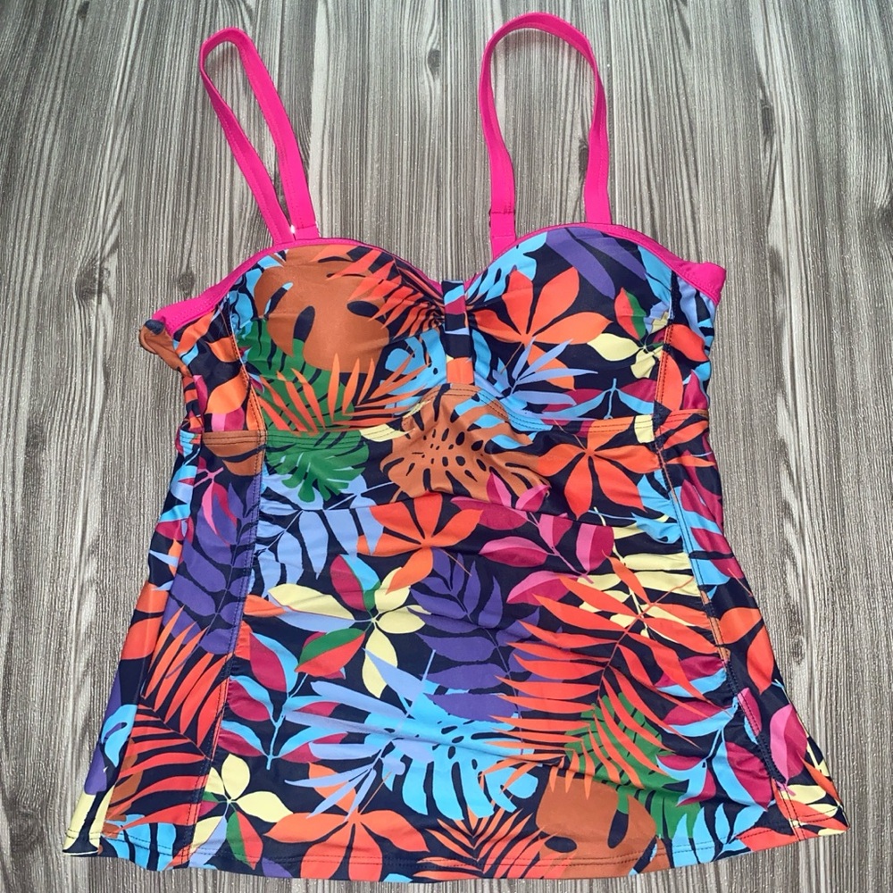 Yonique Colorful Tropical Print Tankini Top